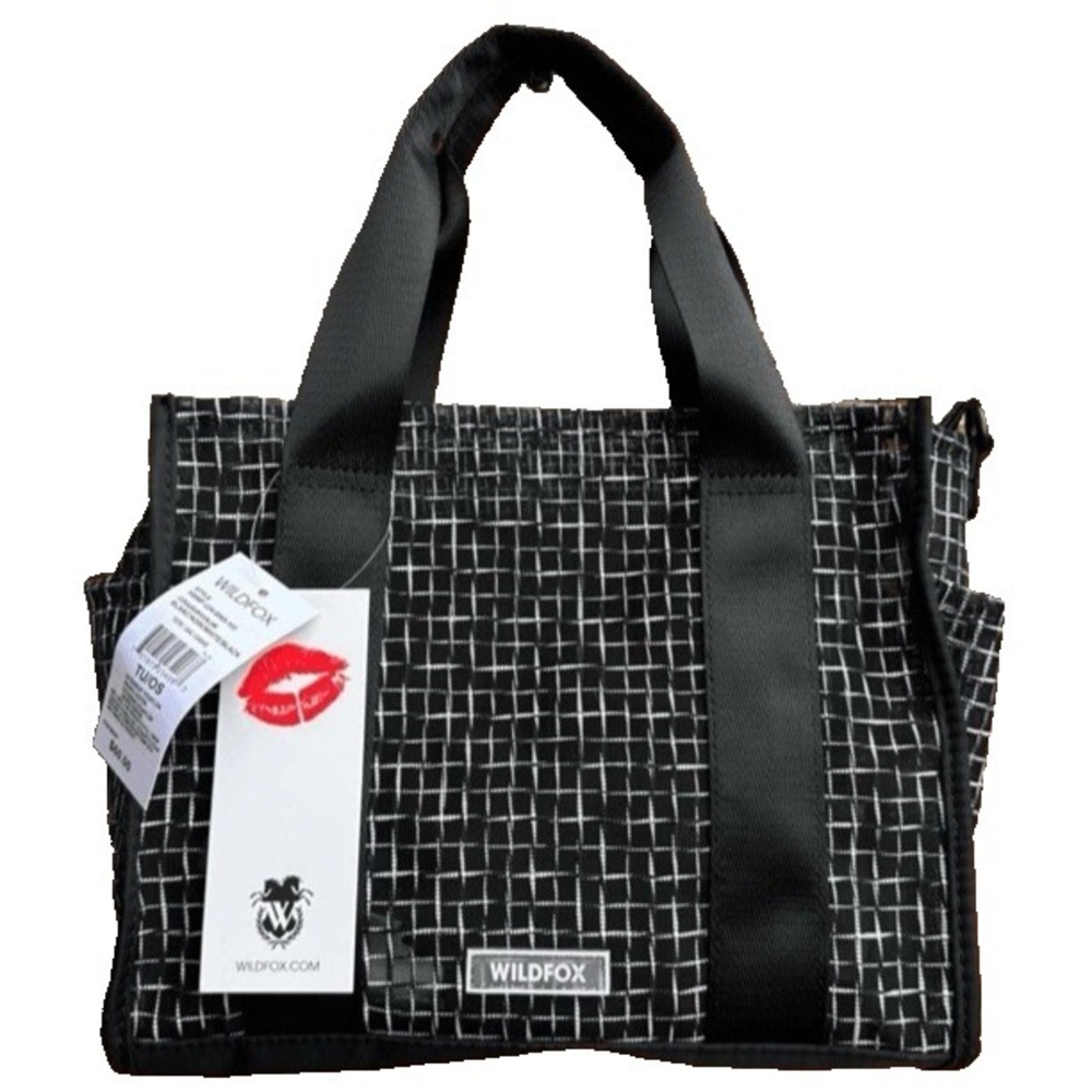 Wildfox Mesh Grid Tote Bag Black Silver White Crosshatch Travel Beach Handbag NW